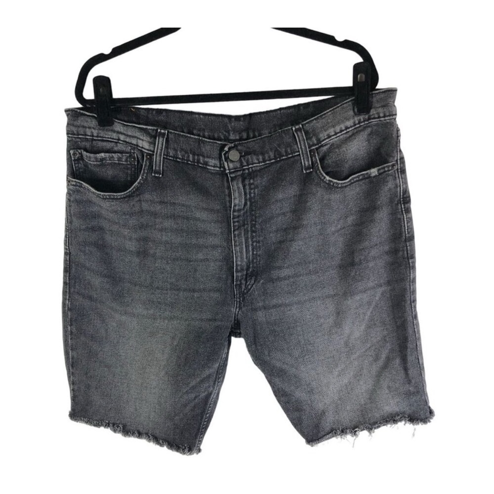 Levis Mens Faded Black Denim Cutoff Shorts With Frayed Hem Size 38